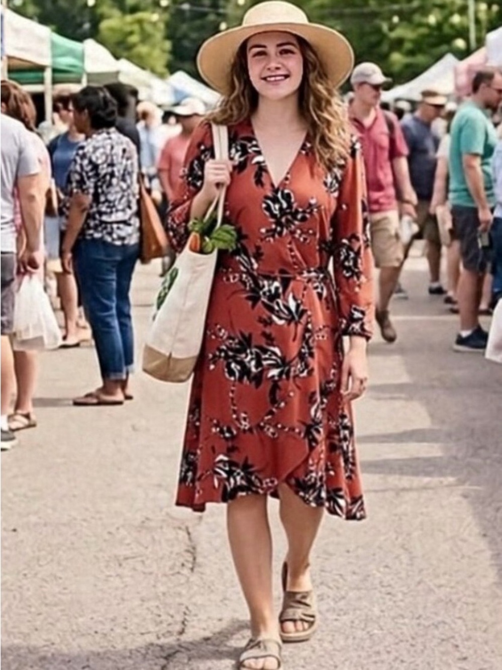 NWT Charles Henry Floral Wrap Midi Dress - Dusty Rose